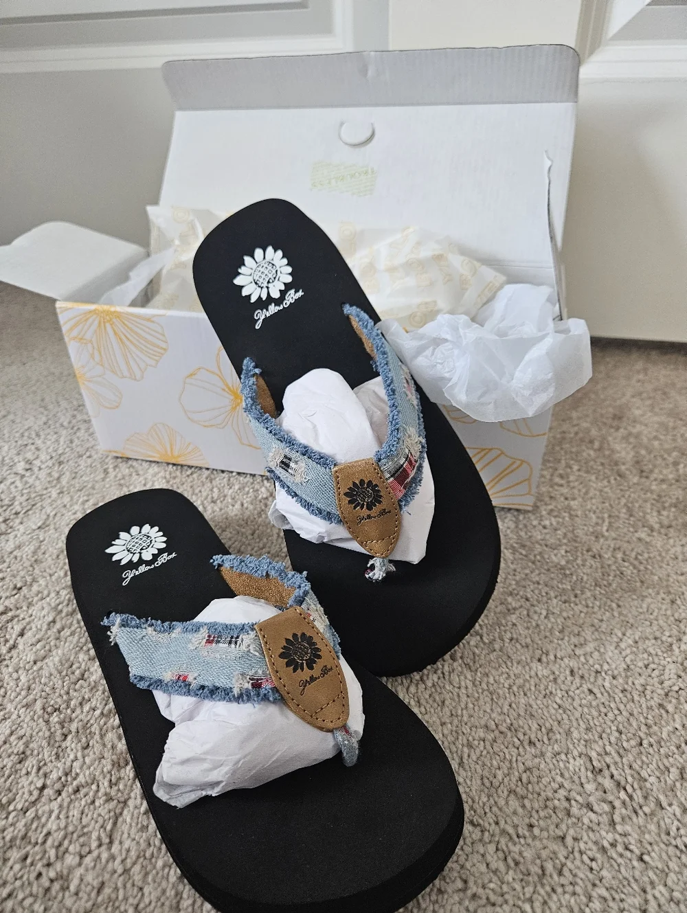 New In Box Yellow Box Yellow Box Faris, Lt. Blue Flip Flop Sizes 7 / 7.5 / 8 - Picture 6 of 16